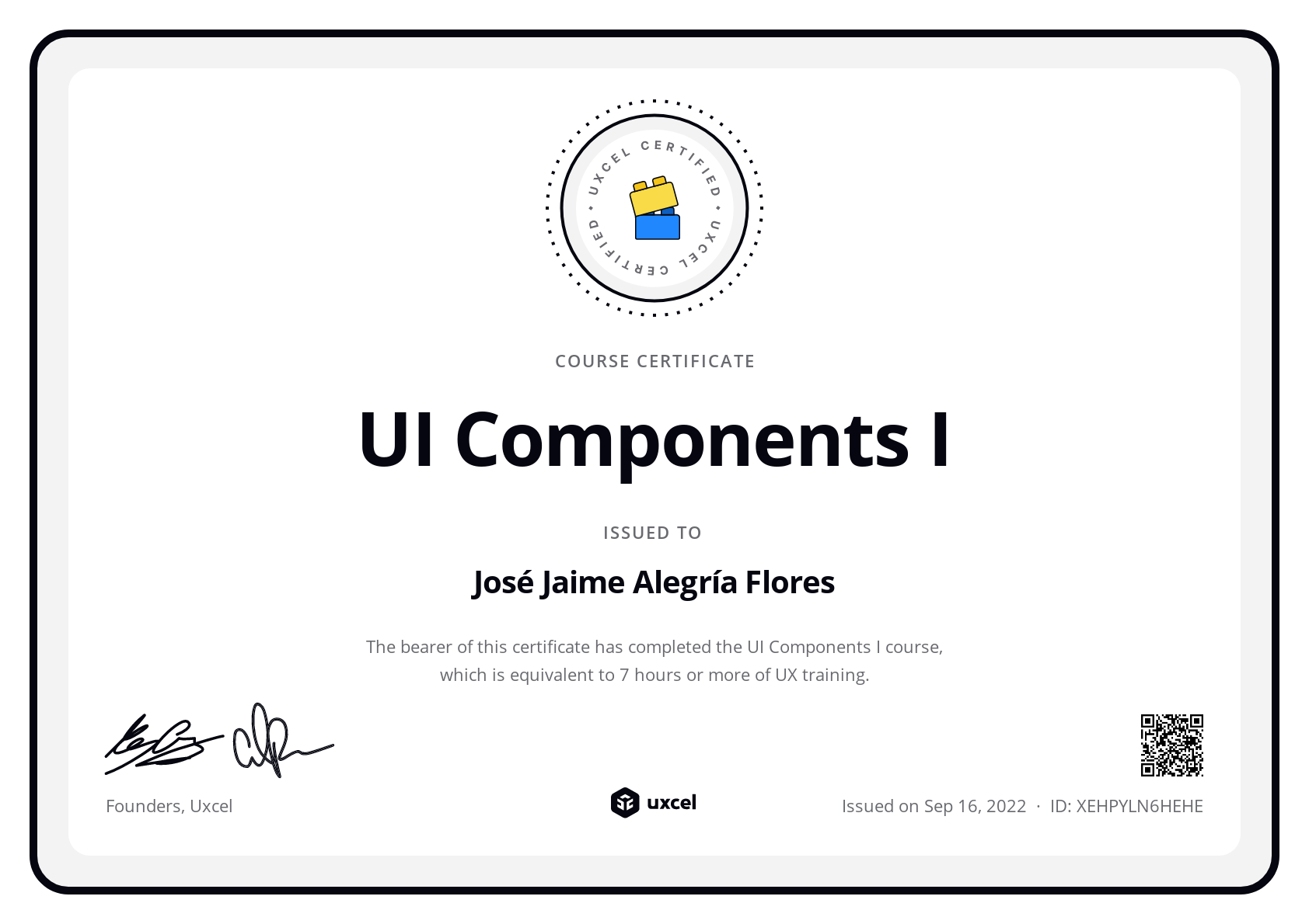 José Jaime Alegría Flores's certificate